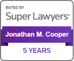 Logo Recognizing Law Offices of Jonathan M. Cooper's affiliation with Super Lawyers for 5 years